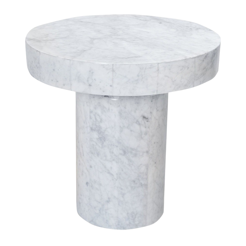 MESA LATERAL MUSE MARMOL BLANCO CARRARA CUBIERTA DE .50 DIAM BASE 25X50H