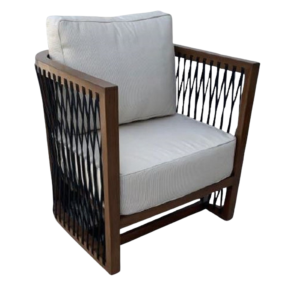 SILLON UXMAL MADERA ALAMO COLOR MIEL CON CORDON NEGRO Y TELA CANVAS NATURAL